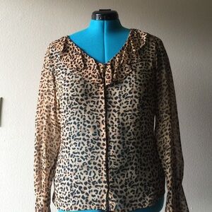 Animal Print Blouse with V Neck